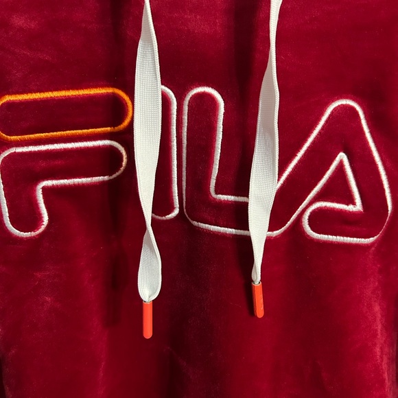 Women’s Medium FILA burgundy and orange velvet crop hooded top, hoodie - Picture 3 of 10